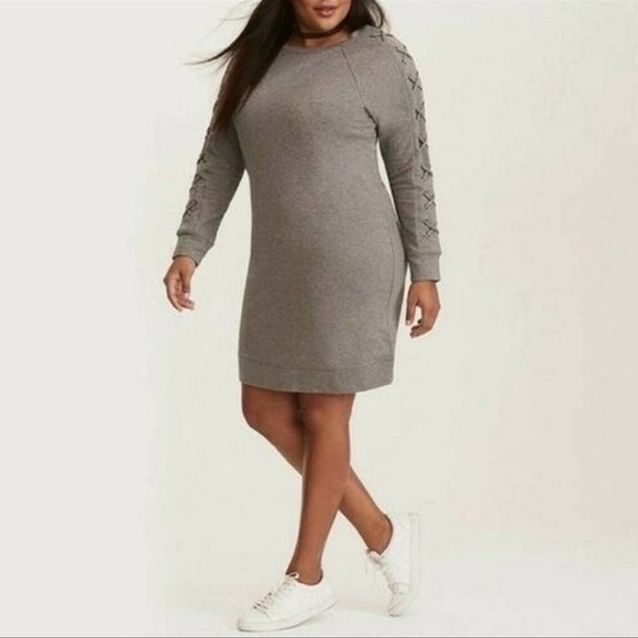 Torrid Lace Up Sleeve Sweatshirt Sweater Tunic Dress Grey 1X